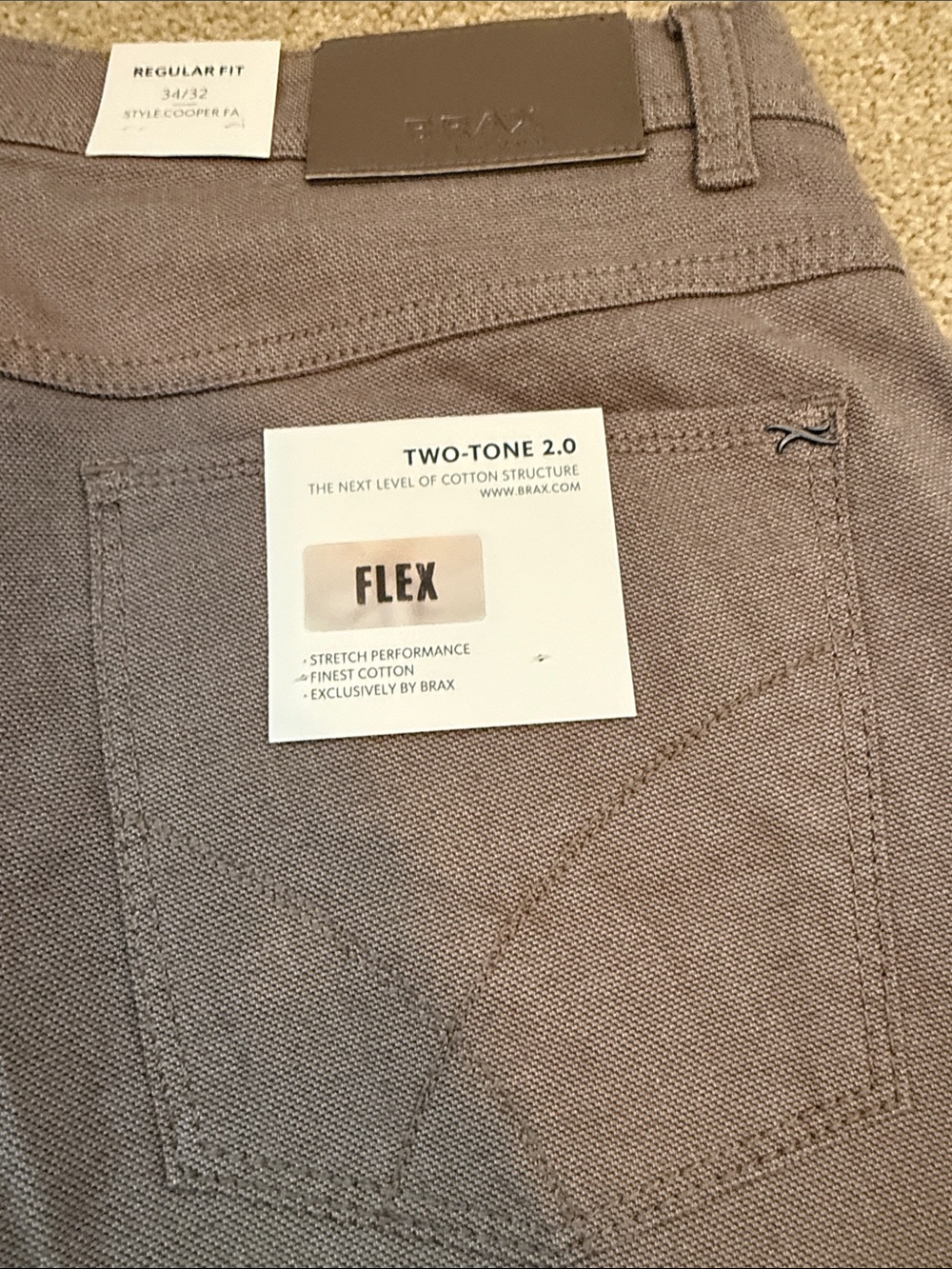 Men's Brown Stretch Slim Fit Pants - Picture 7 of 7